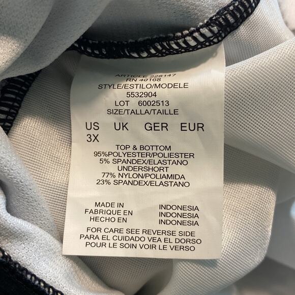 SlimSwim 3X swimsuit Black and White Vinca Floral Print Tank style with Shorts - Picture 7 of 12